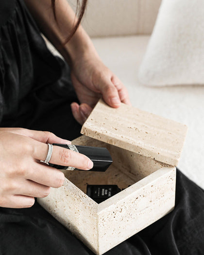 Travertine Storage Box | Storage Containers | Small Storage Box with Lid