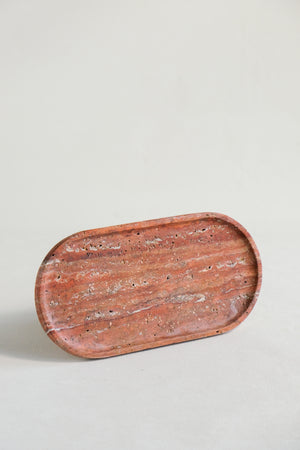 Red Travertine Oval Tray | Perfume Tray For Dresser Dining Table Decor