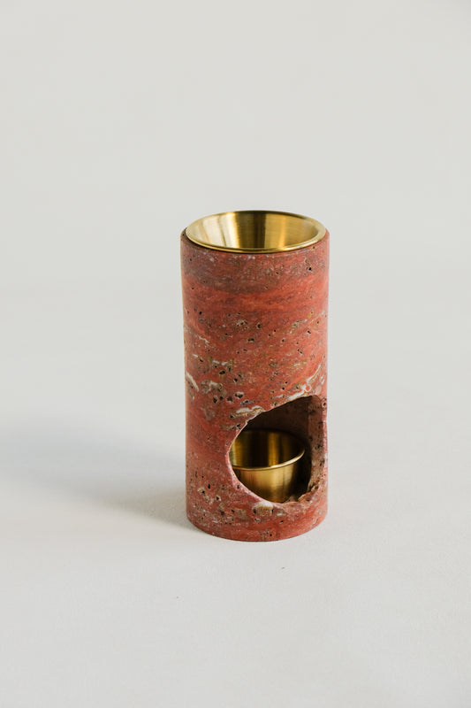 Red Travertine Candle Jars | Marble Incense Holder Housewarming Gift