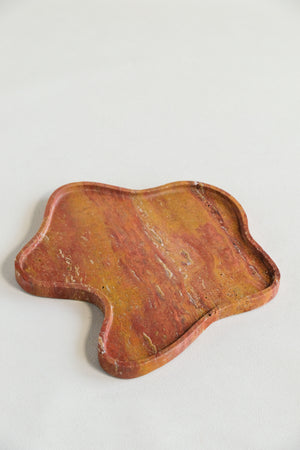 Unique Shaped Red Travertine Tray | Dining Table Decor