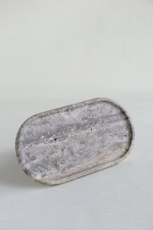 Silver Travertine Oval Tray | Marble Bathroom Tray