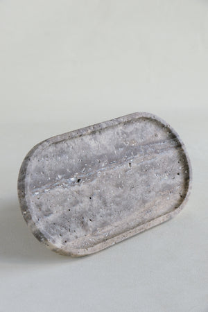 Silver Travertine Oval Tray | Marble Bathroom Tray