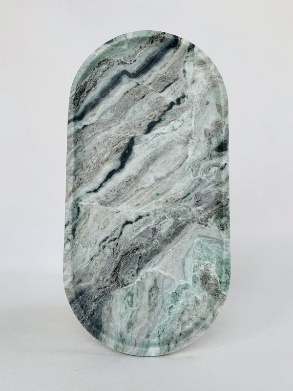 Green Cloud Marble Square Round Tray